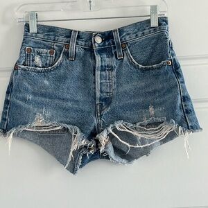 LEVIS 501 Jean Shorts Button Fly Distressed 25 Waist Western Coastal Cowgirl
